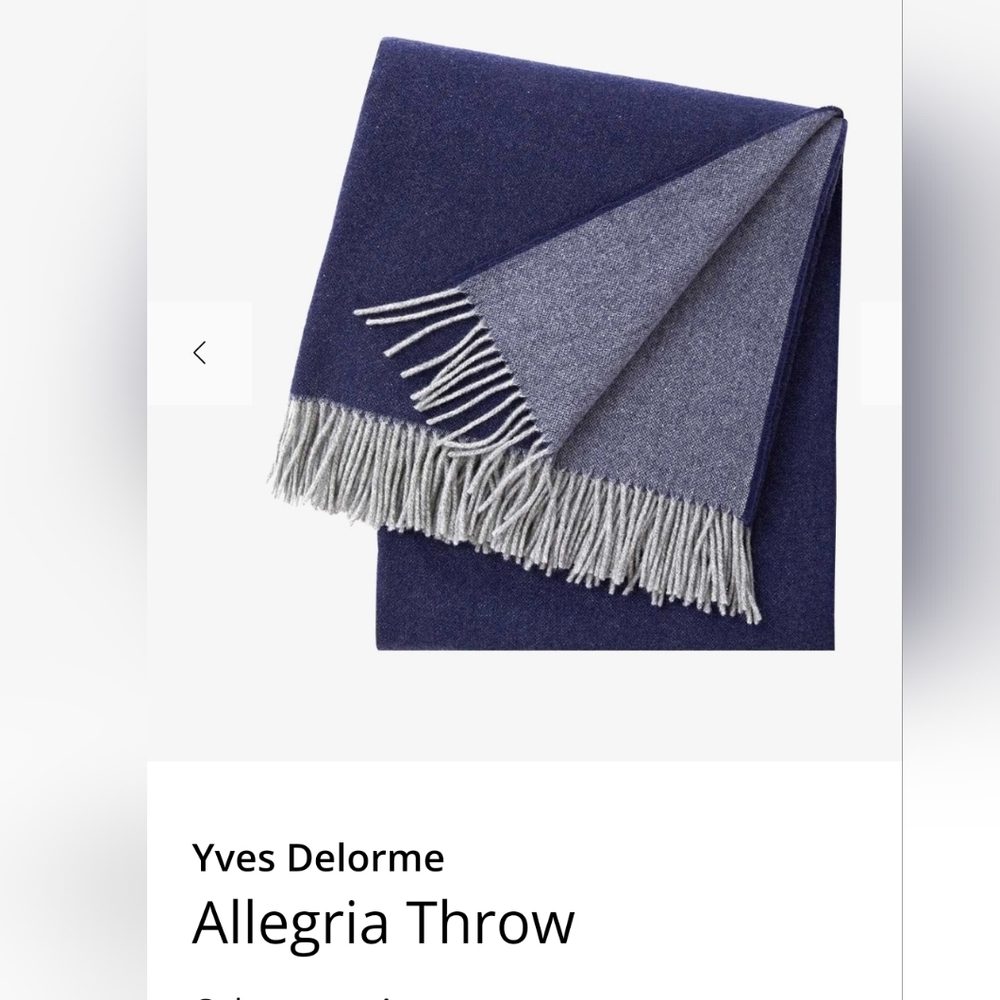Yves Delorme wool navy throw blanket NWT